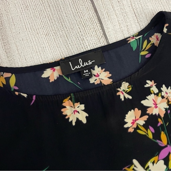 LULUS Women’s Herbaceous Babe Navy Blue Floral Print Shift Dress Size Medium - Picture 3 of 8